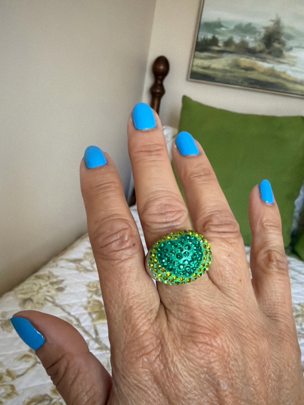 Green Crystal heart shape Cocktail Ring - Women Jewelry